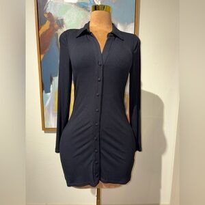 AFRM Black Long Sleeve Button-Up Dress